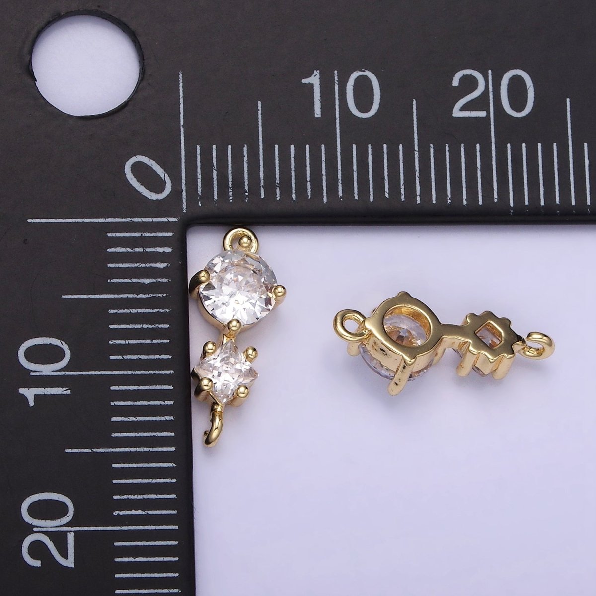 14K Gold Filled Clear CZ Round Rhombus Connector | G294