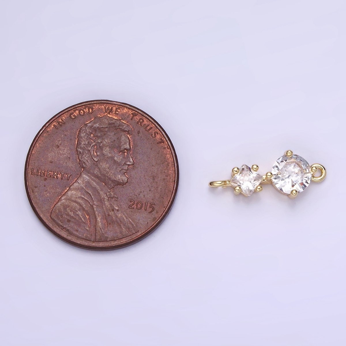 14K Gold Filled Clear CZ Round Rhombus Connector | G294
