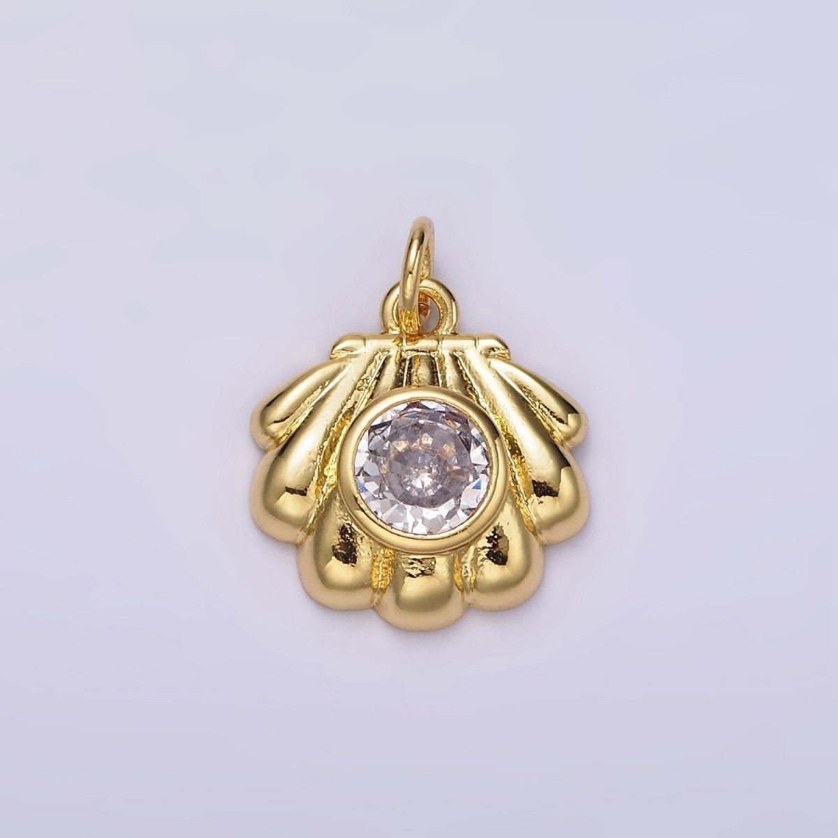 14K Gold Filled Clear CZ Sea Clam Shell Charm | AG527