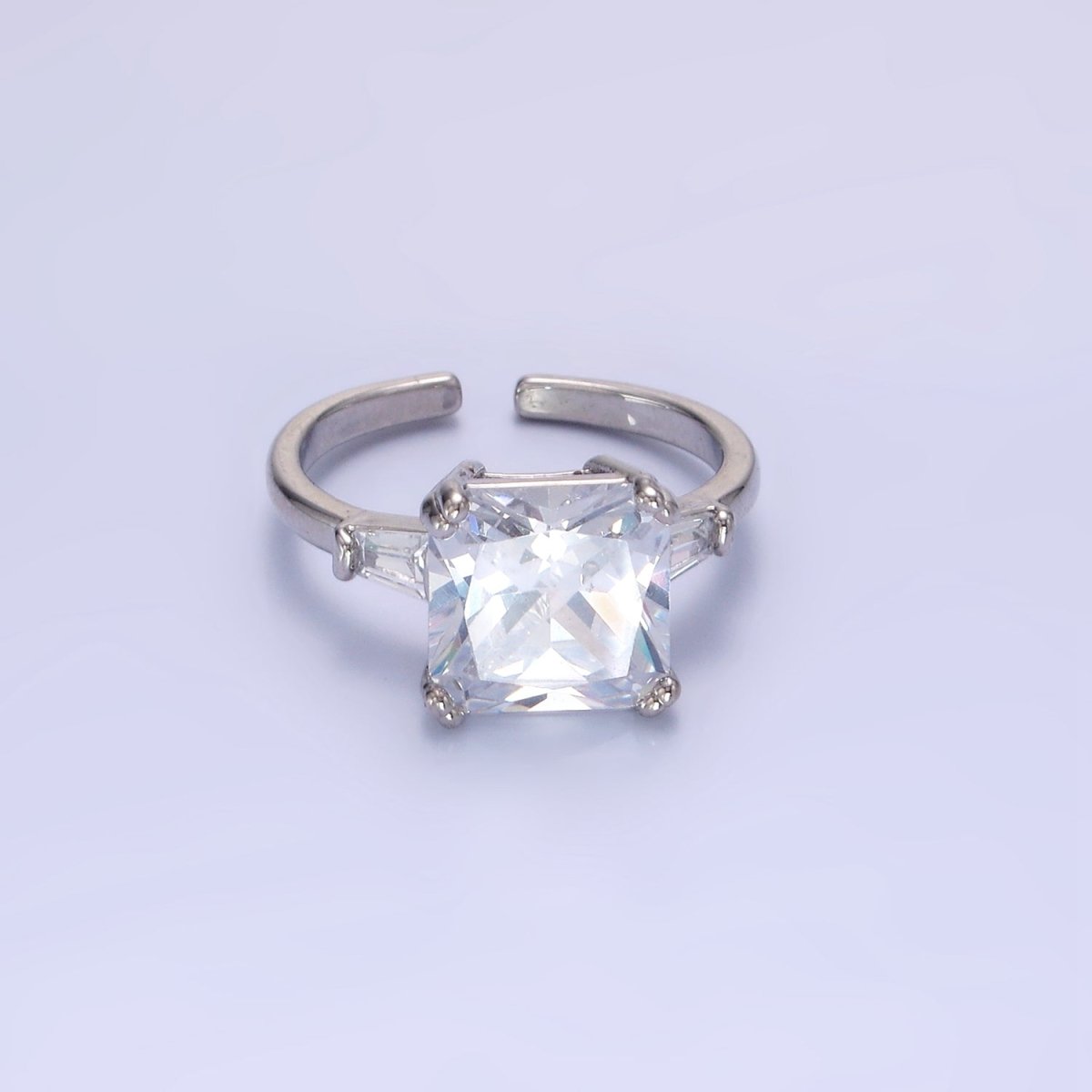 14K Gold Filled Clear CZ Square Baguette Solitaire Ring in Gold & Silver | O1324 O1325