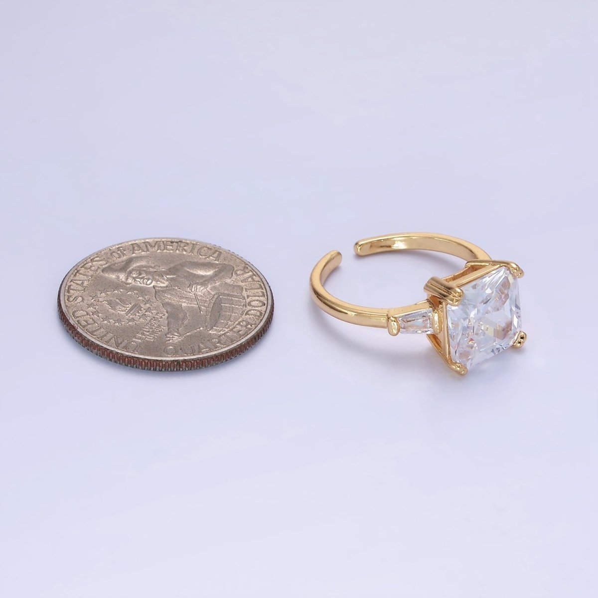 14K Gold Filled Clear CZ Square Baguette Solitaire Ring in Gold & Silver | O1324 O1325