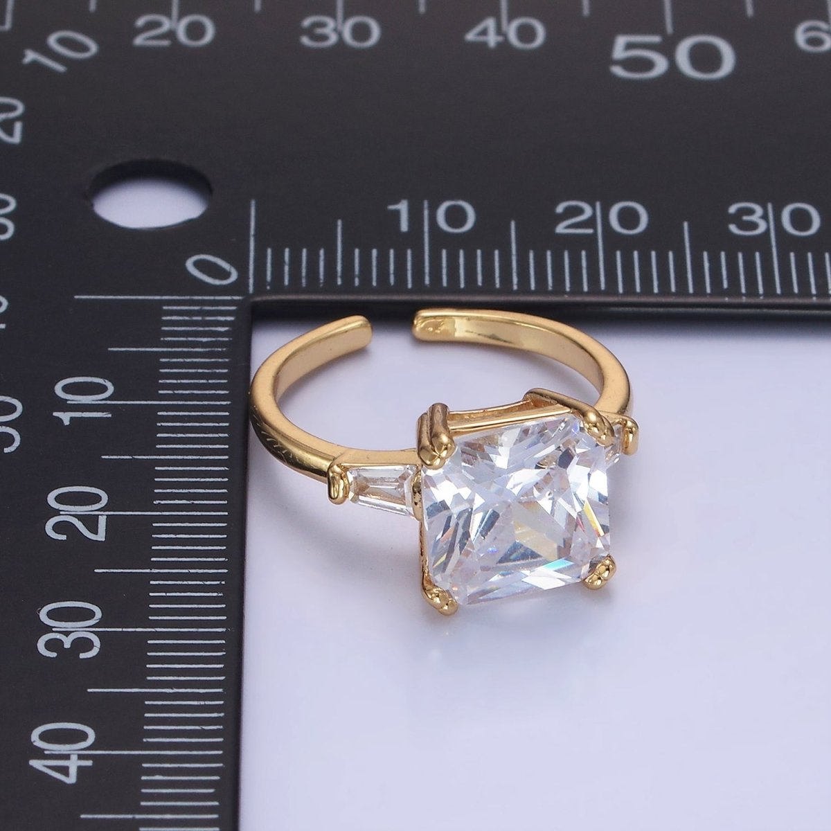 14K Gold Filled Clear CZ Square Baguette Solitaire Ring in Gold & Silver | O1324 O1325