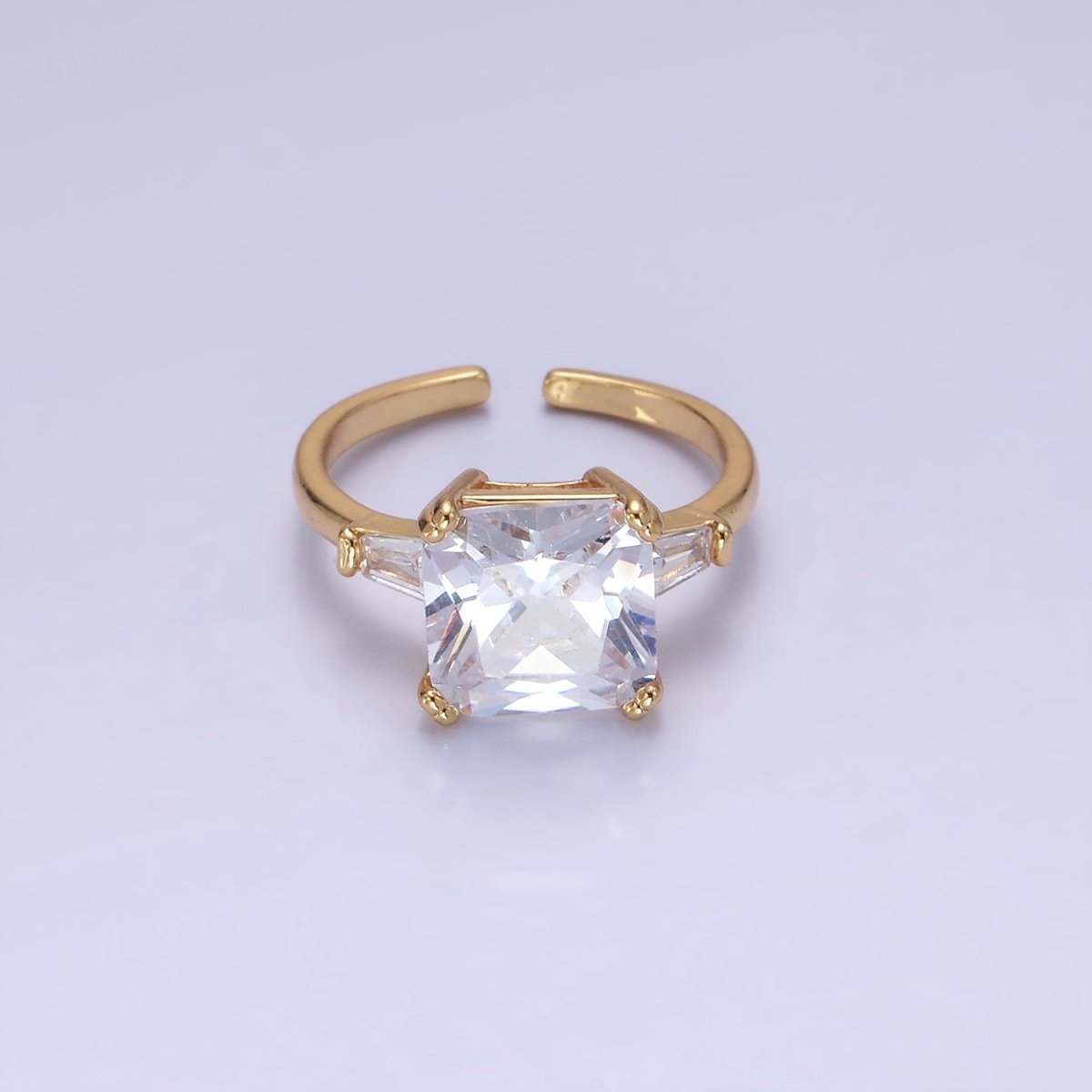 14K Gold Filled Clear CZ Square Baguette Solitaire Ring in Gold & Silver | O1324 O1325