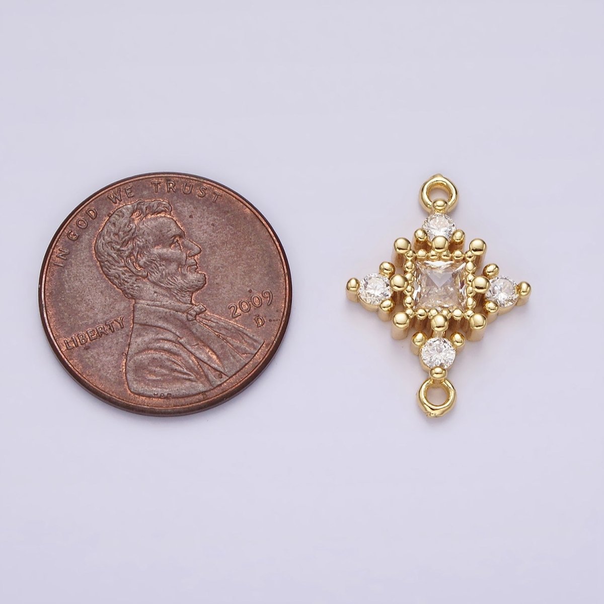 14K Gold Filled Clear CZ Square Dotted Open Rhombus Celestial Star Connector | G791