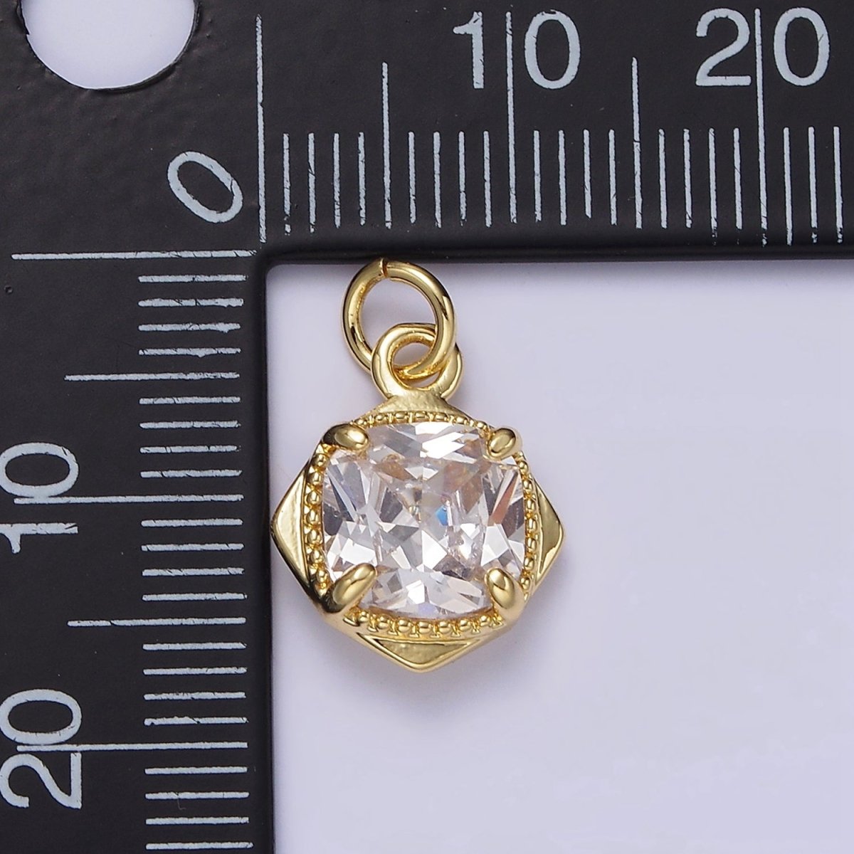 14K Gold Filled Clear CZ Square Rhombus 17mm Charm | N1097