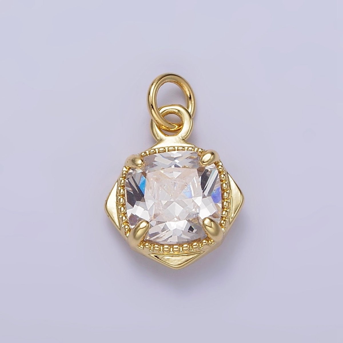14K Gold Filled Clear CZ Square Rhombus 17mm Charm | N1097