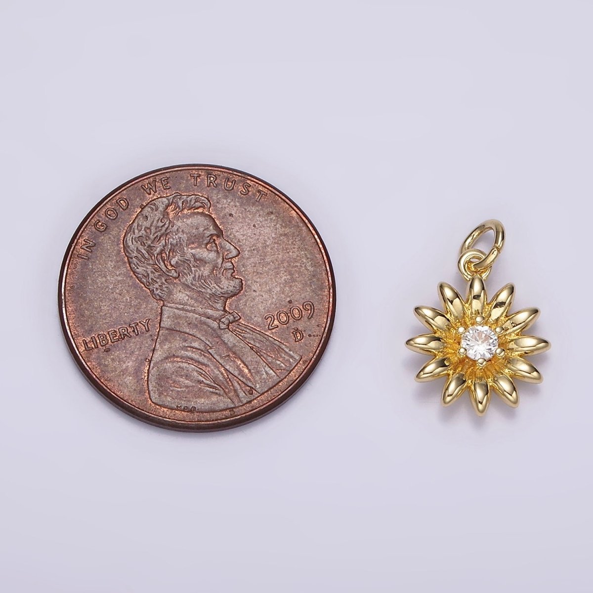 14K Gold Filled Clear CZ Sunflower Nature Charm | AG412