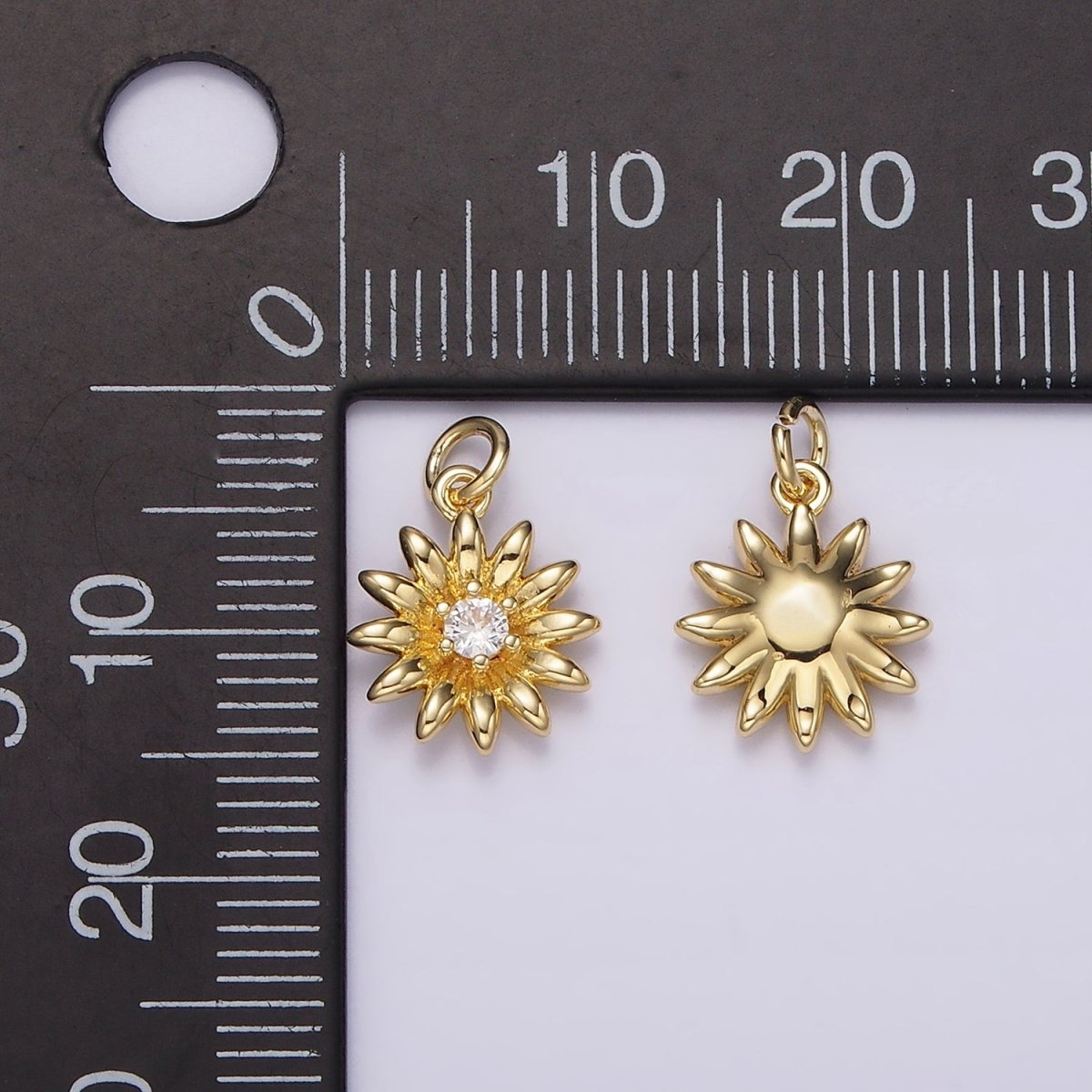 14K Gold Filled Clear CZ Sunflower Nature Charm | AG412