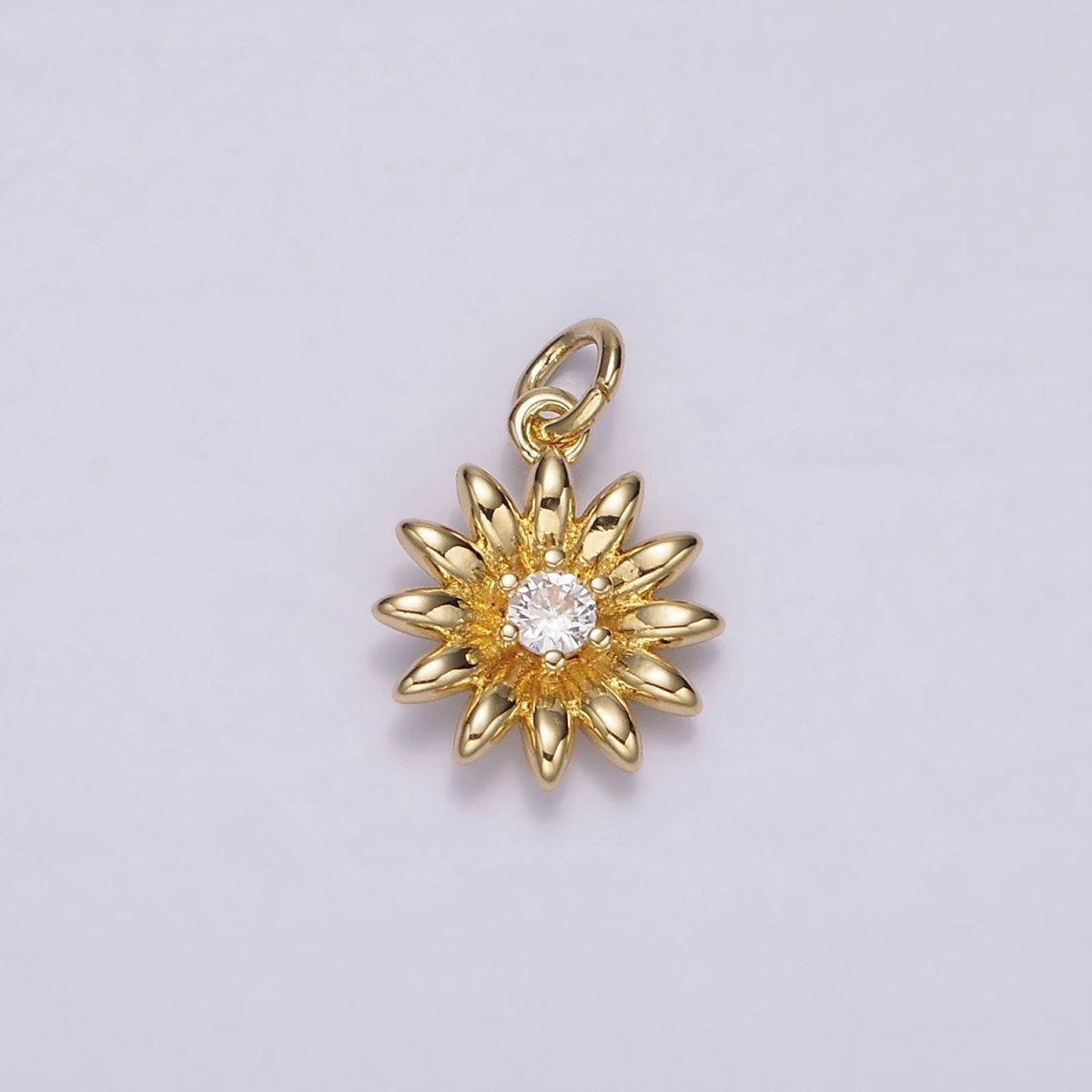 14K Gold Filled Clear CZ Sunflower Nature Charm | AG412