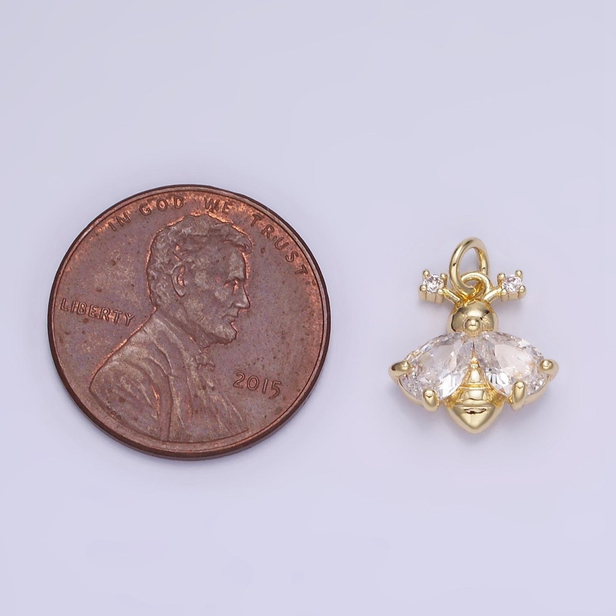 14K Gold Filled CZ Bumble Queen Bee Insect Charm in Gold & Silver | AG731