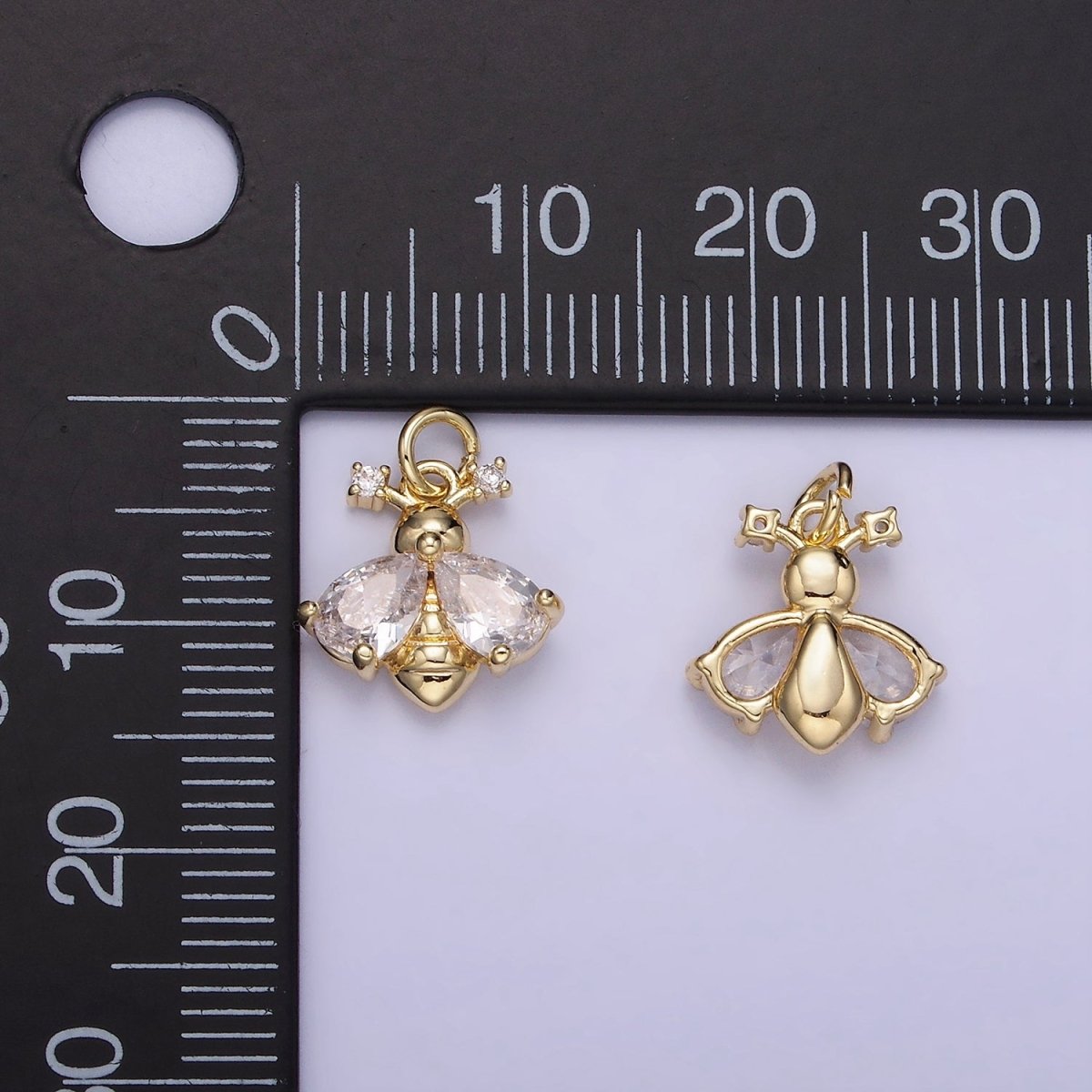 14K Gold Filled CZ Bumble Queen Bee Insect Charm in Gold & Silver | AG731