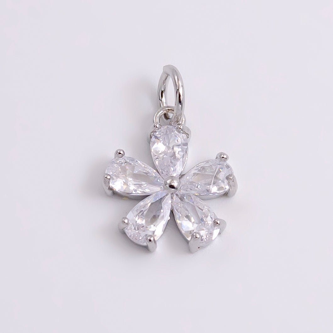 14K Gold Filled Clear CZ Teardrop Flower Nature Charm in Silver & Gold | AG365 AG366