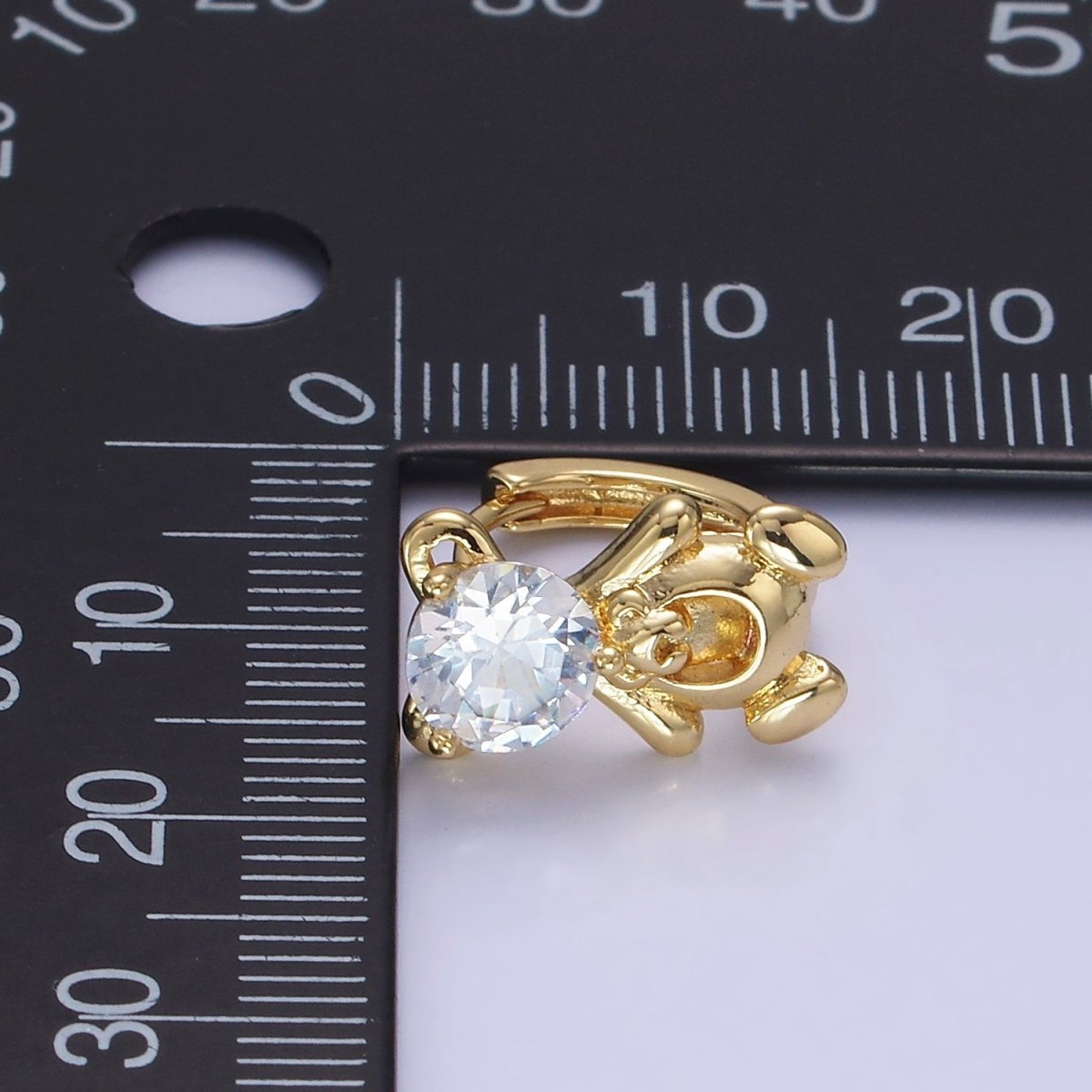 14K Gold Filled Clear CZ Teddy Bear Animal Huggie Earrings | AB1254