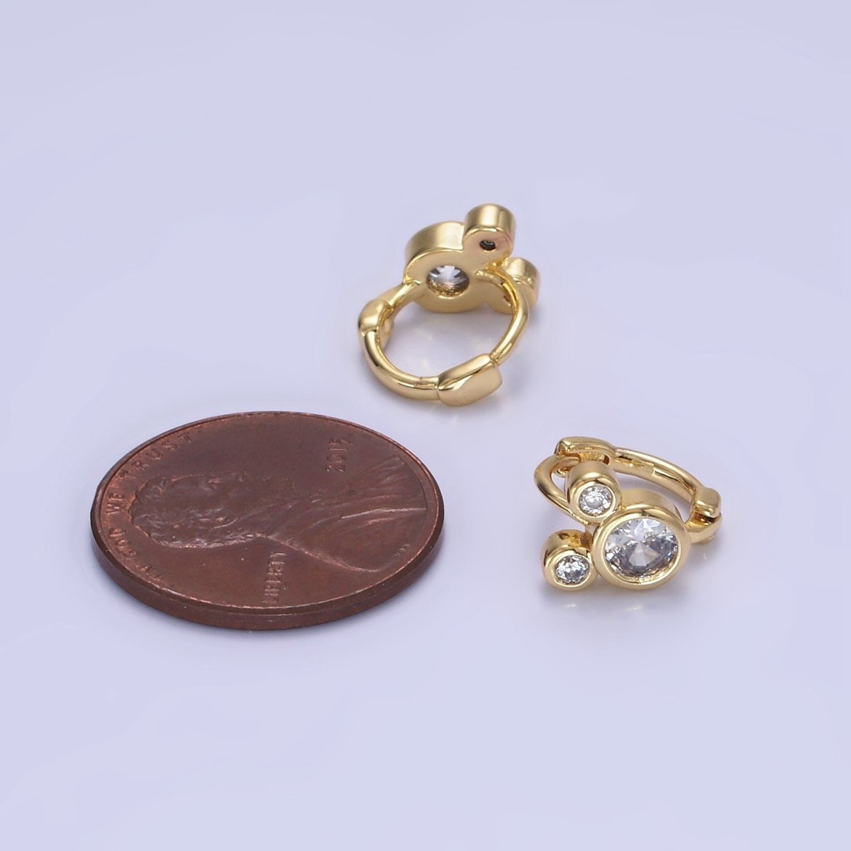 14K Gold Filled Clear CZ Triple Mouse Animal Huggie Earrings | AB1260