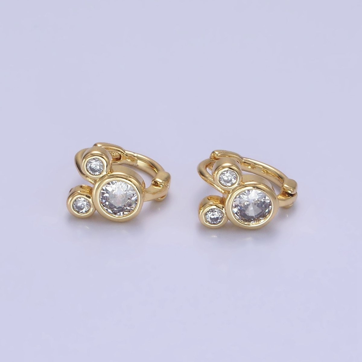 14K Gold Filled Clear CZ Triple Mouse Animal Huggie Earrings | AB1260