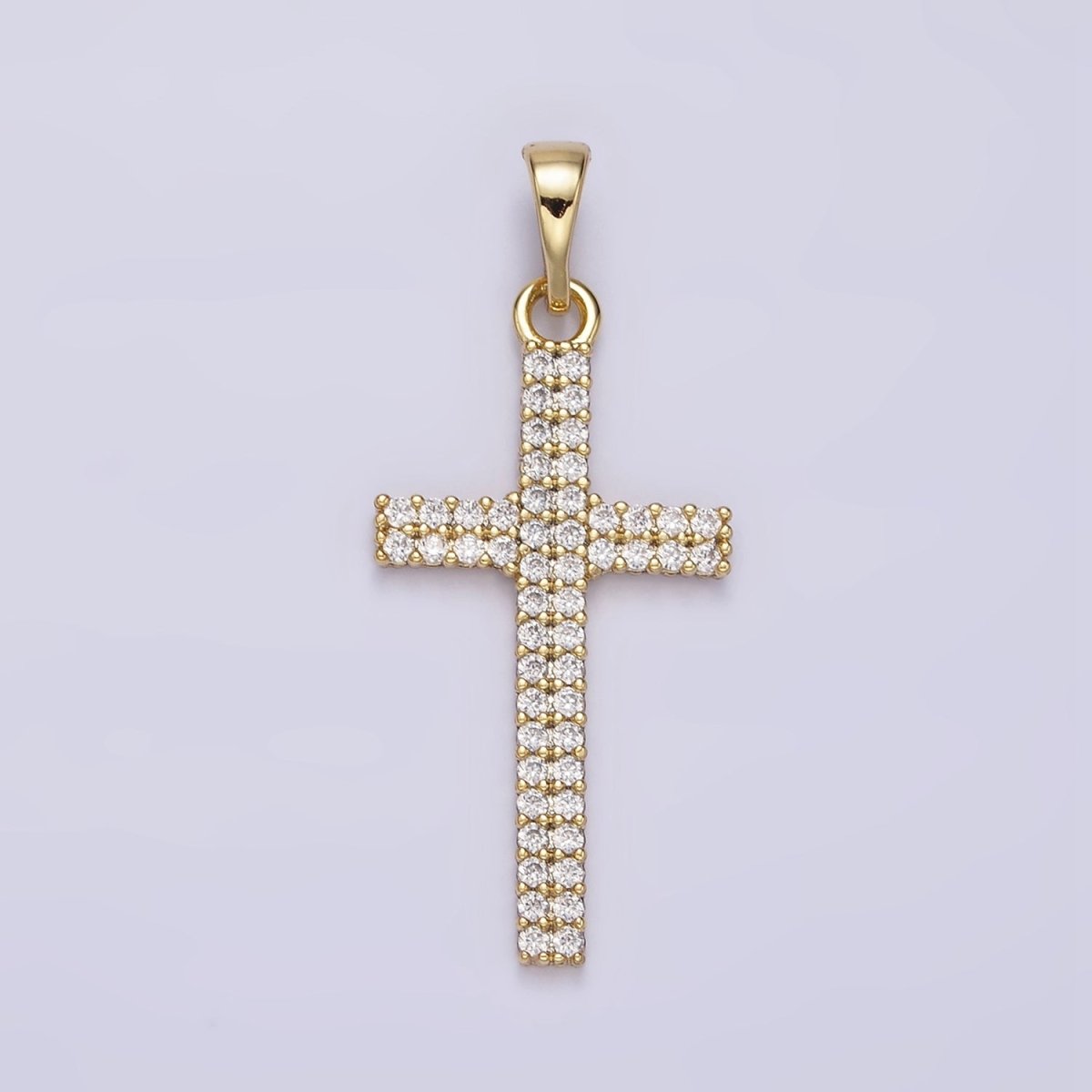 14K Gold Filled Clear Double Band CZ Micro Paved Religious Latin Cross like Friends | AA723