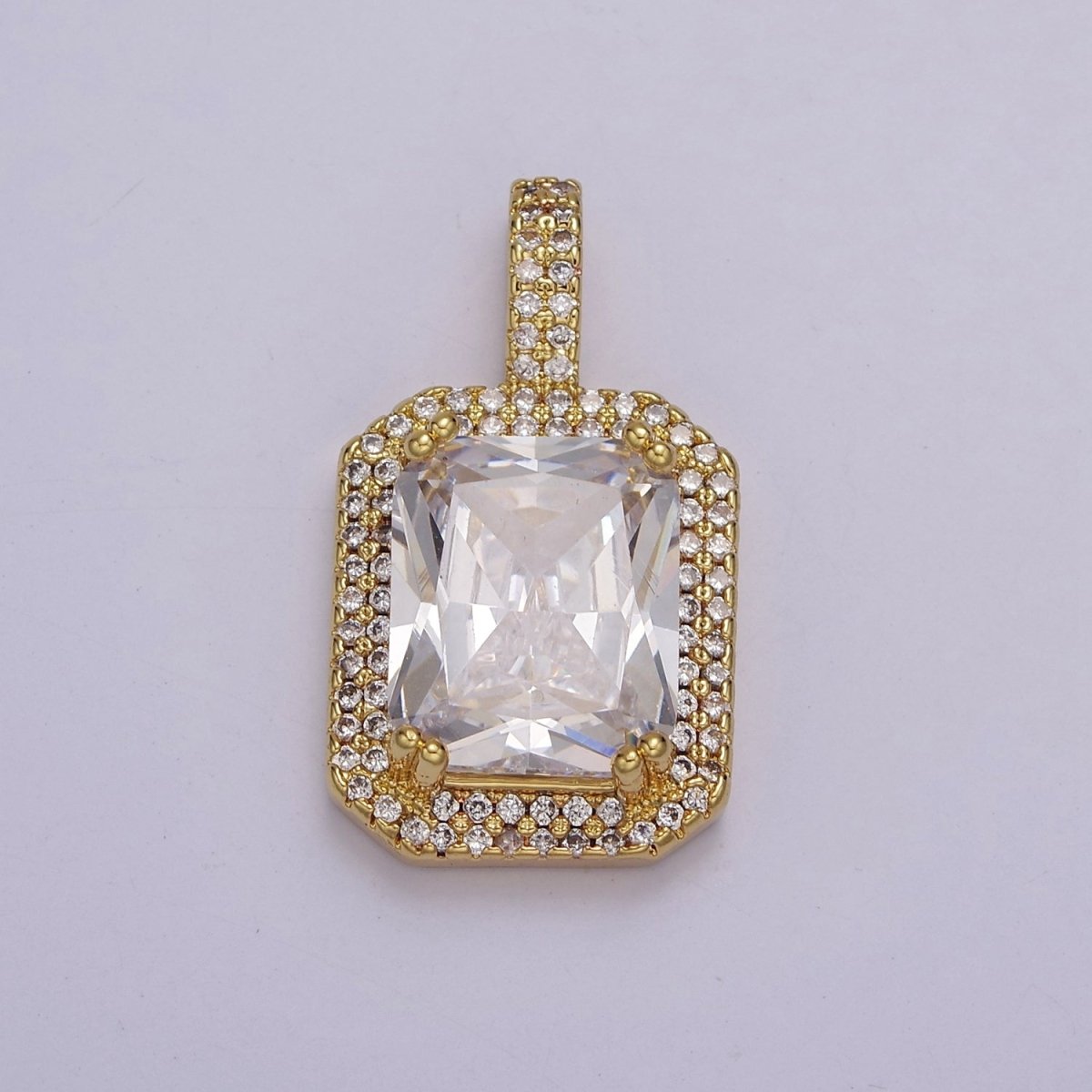 14k Gold Filled Clear Emerald Cut CZ Pendant J-750