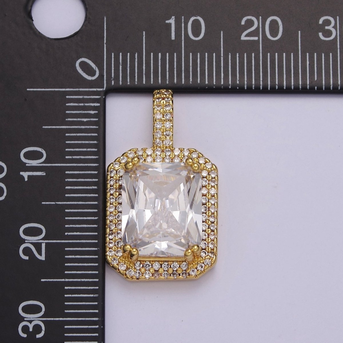14k Gold Filled Clear Emerald Cut CZ Pendant J-750