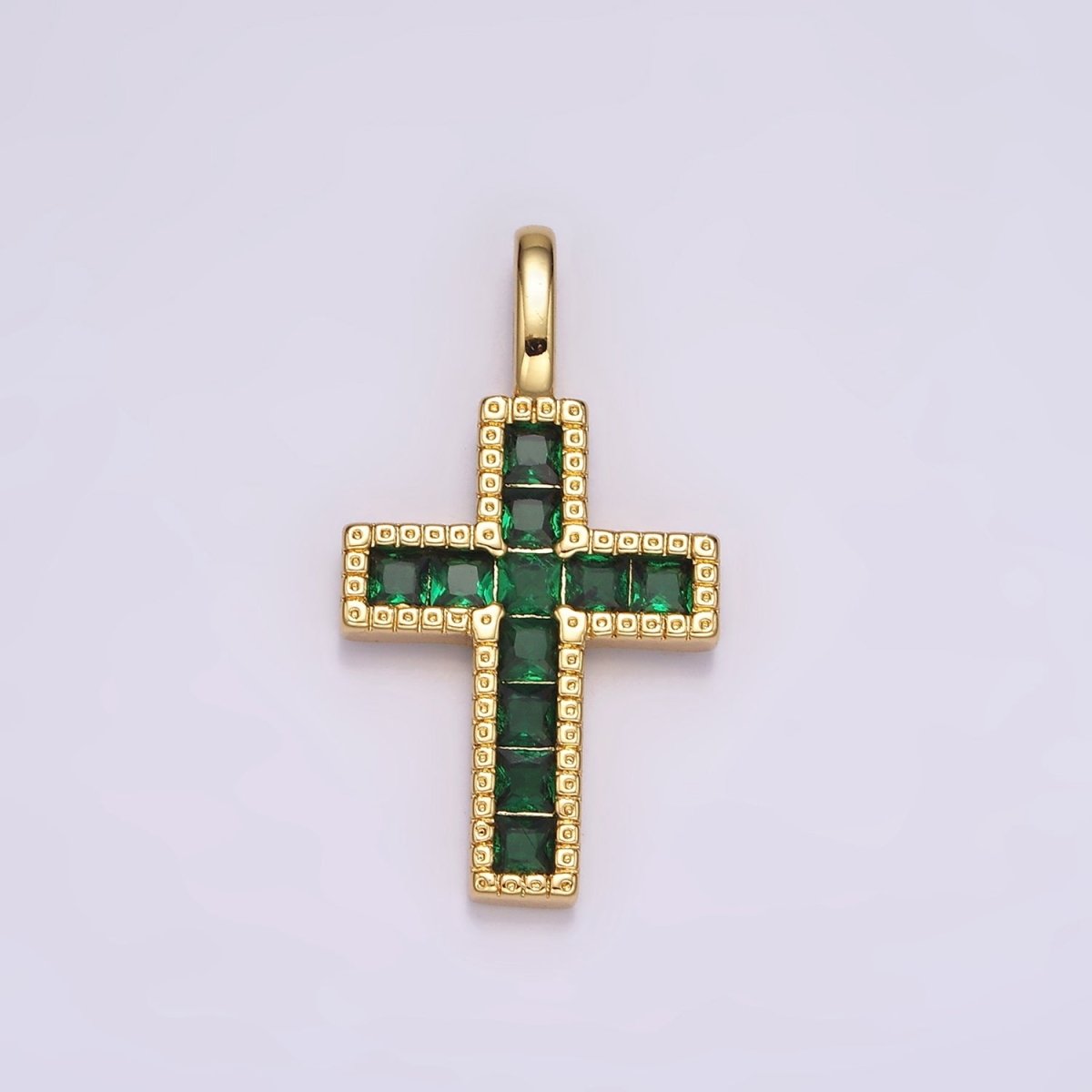 14K Gold Filled Clear, Fuchsia, Green, Blue, Multicolor Square CZ Latin Cross Pendant | AH098 - AH102