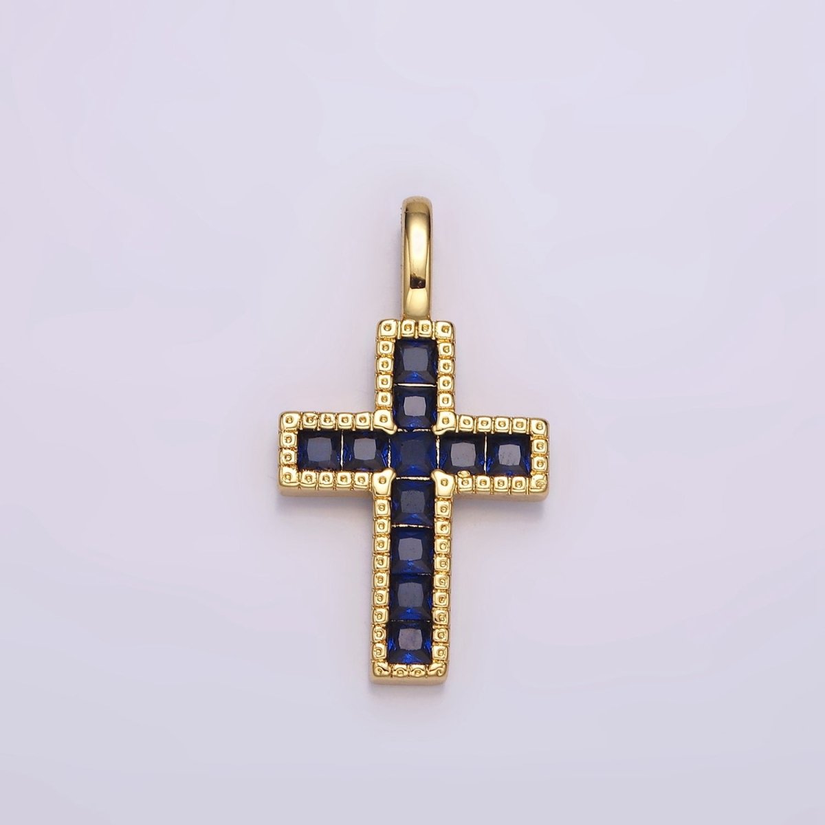 14K Gold Filled Clear, Fuchsia, Green, Blue, Multicolor Square CZ Latin Cross Pendant | AH098 - AH102