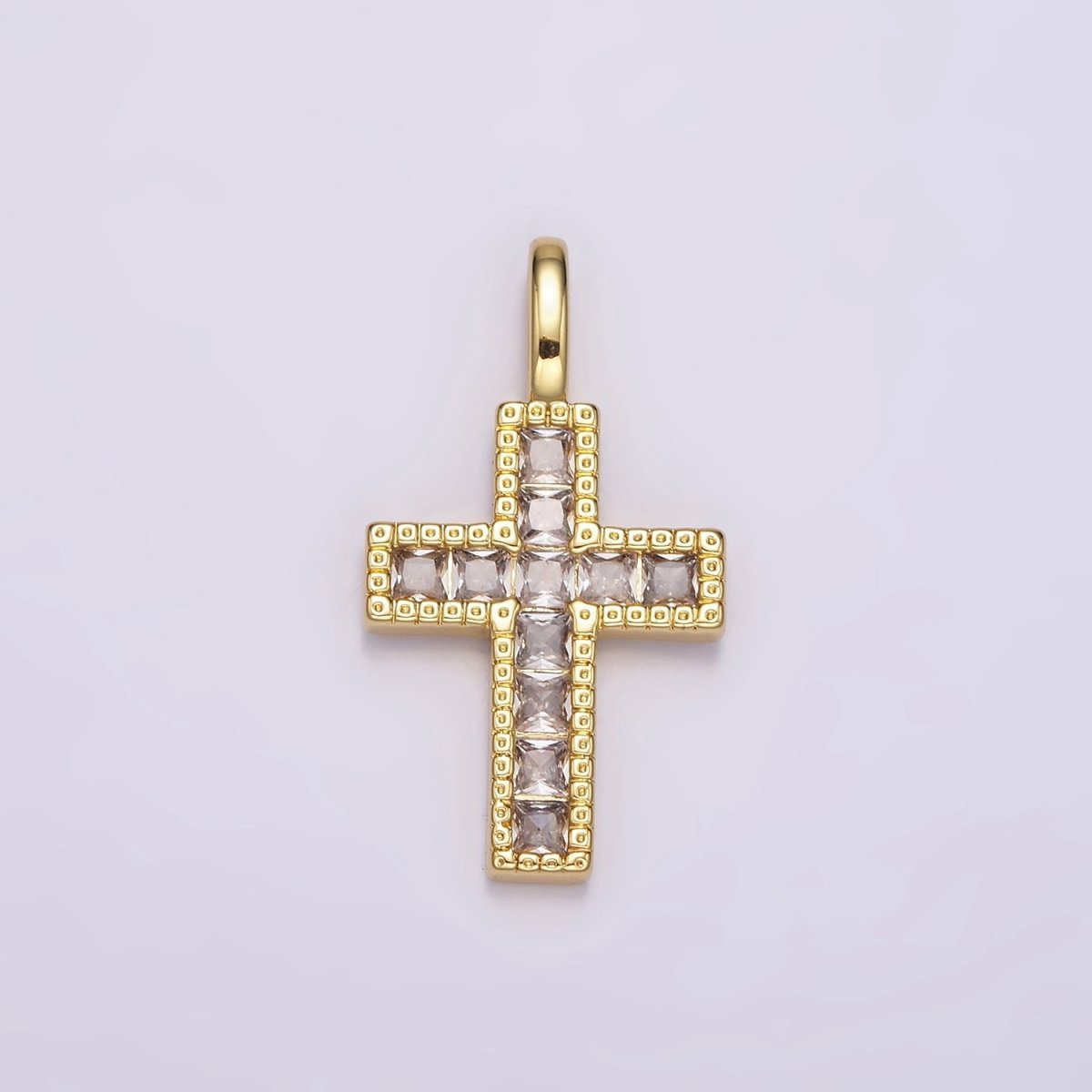 14K Gold Filled Clear, Fuchsia, Green, Blue, Multicolor Square CZ Latin Cross Pendant | AH098 - AH102