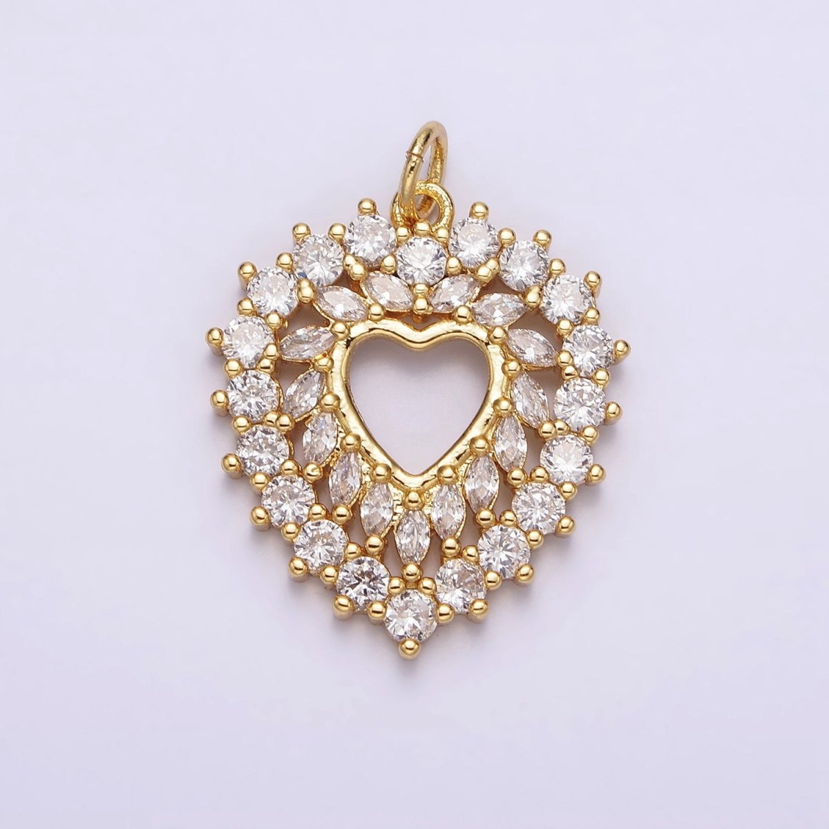 14K Gold Filled Clear, Fuchsia, Green Marquise Open Heart Charm | N988 - N989