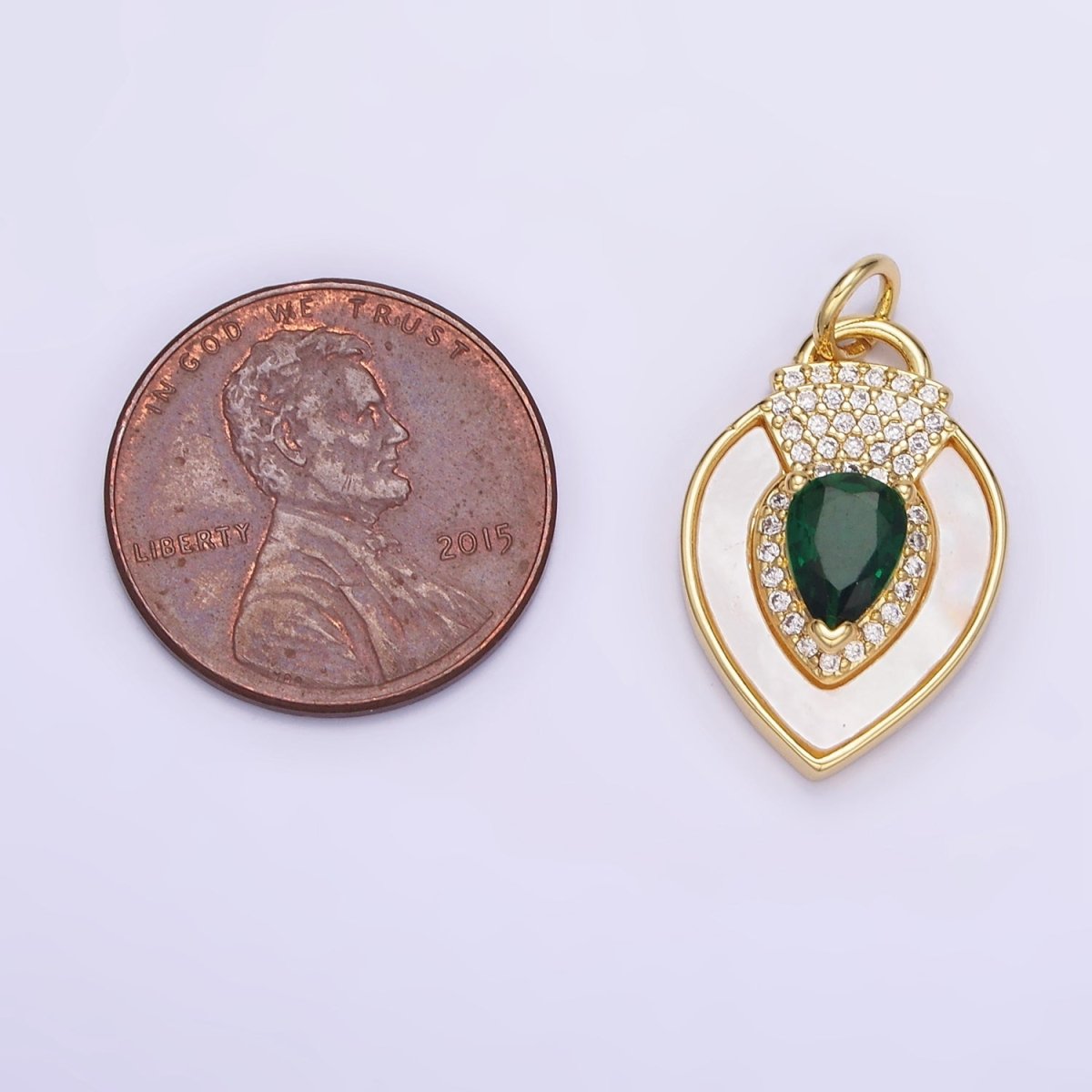 14K Gold Filled Clear, Green CZ Micro Paved Shell Pearl Teardrop Charm in Gold & Silver | W490 W491
