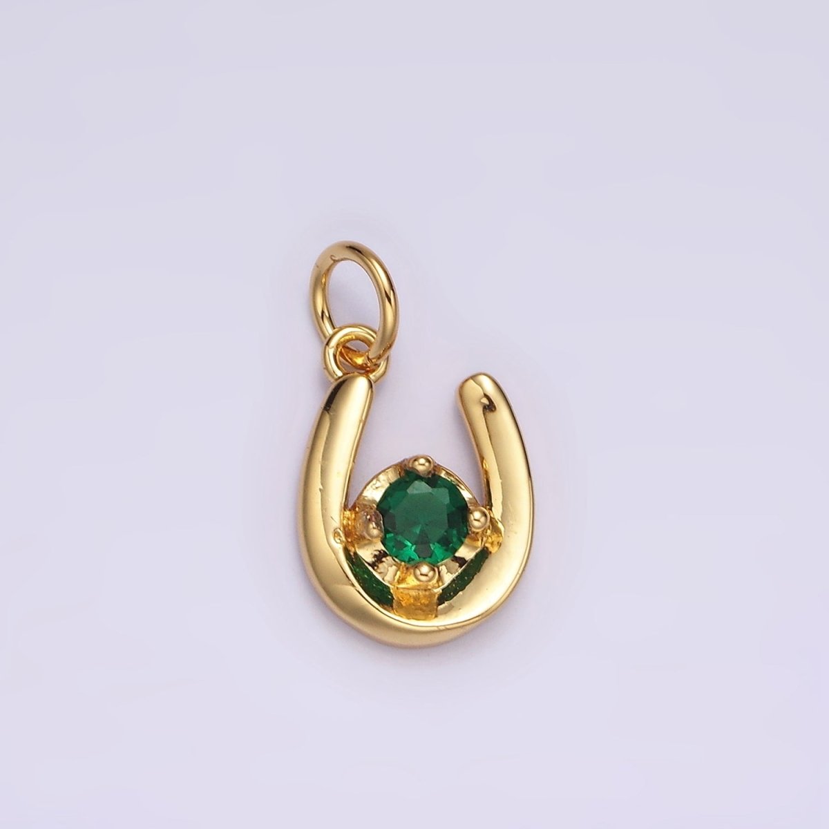 14K Gold Filled Clear, Green, Red CZ Lucky U Horseshoe Charm in Gold & Silver | AC827 - AC832
