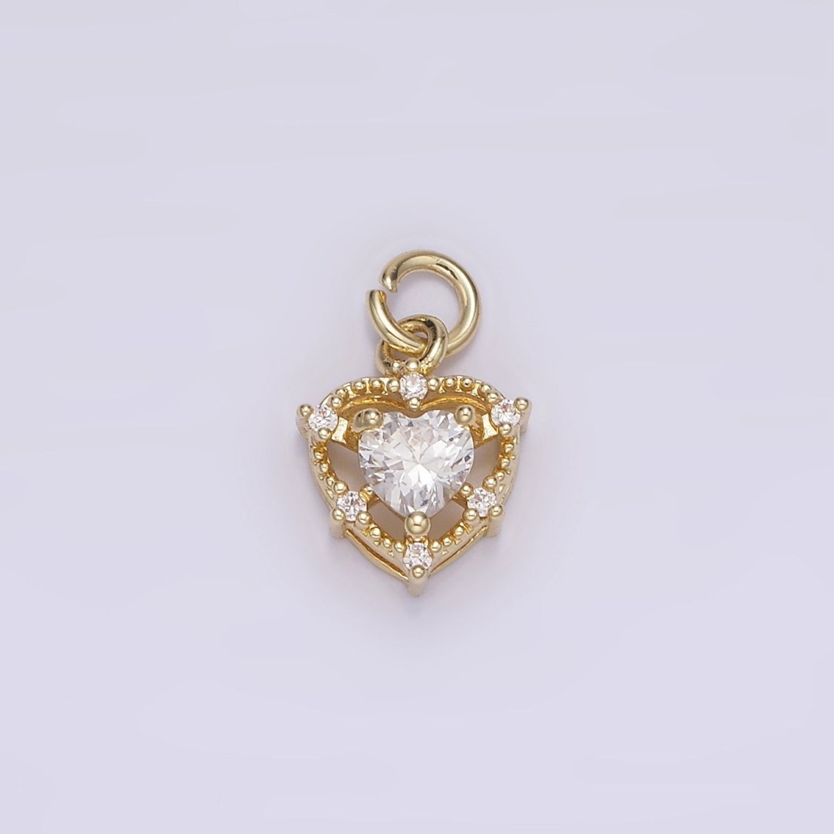 14K Gold Filled Clear Heart CZ Beaded Outline Charm | AG199