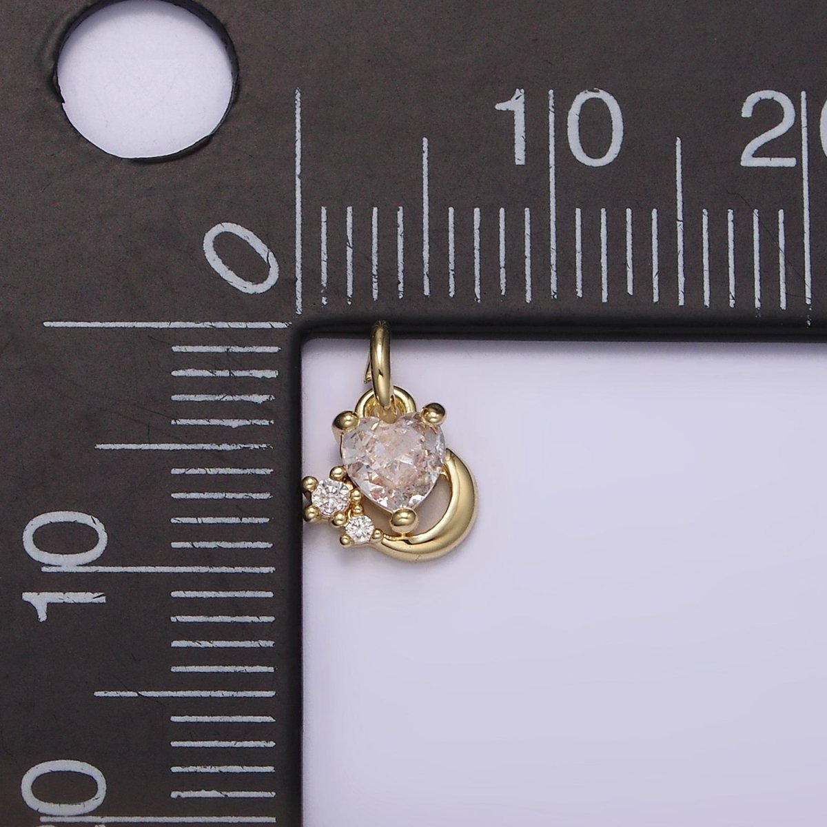 14K Gold Filled Clear Heart CZ Celestial Crescent Moon Add-On Charm | AG255