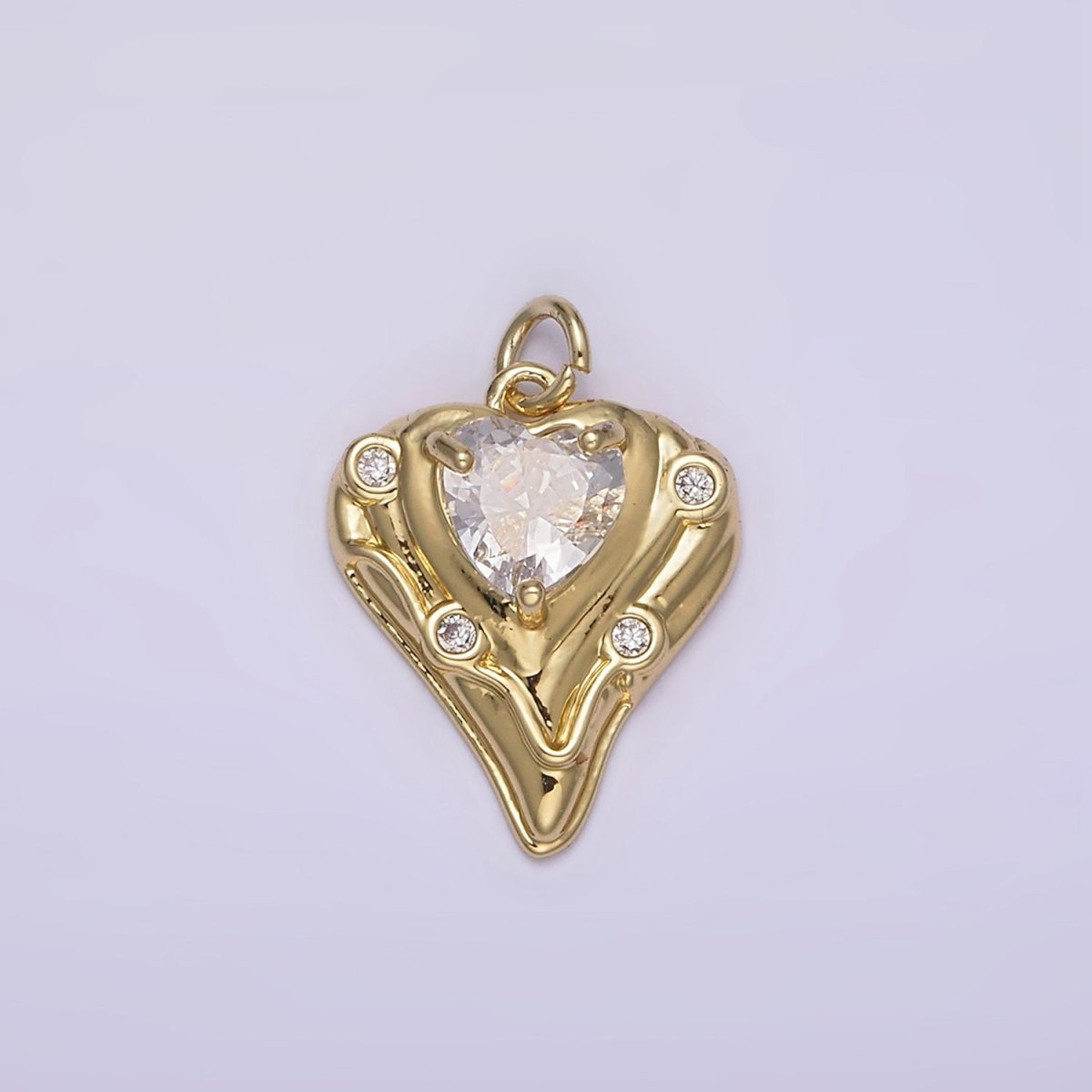 14K Gold Filled Clear Heart CZ Dotted Melt Molten Drip Charm | AG221