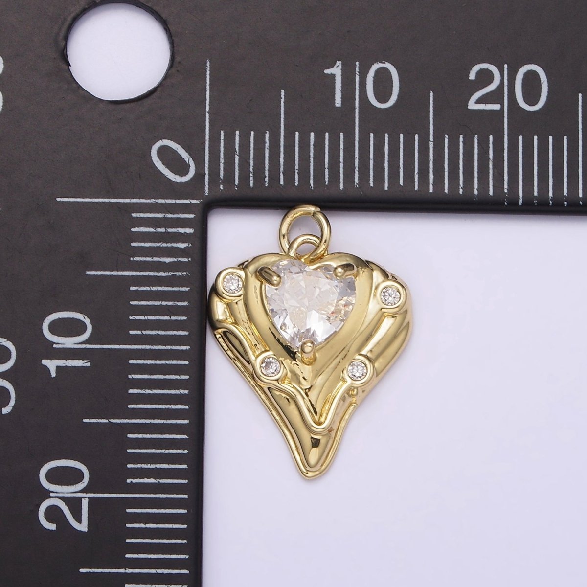 14K Gold Filled Clear Heart CZ Dotted Melt Molten Drip Charm | AG221