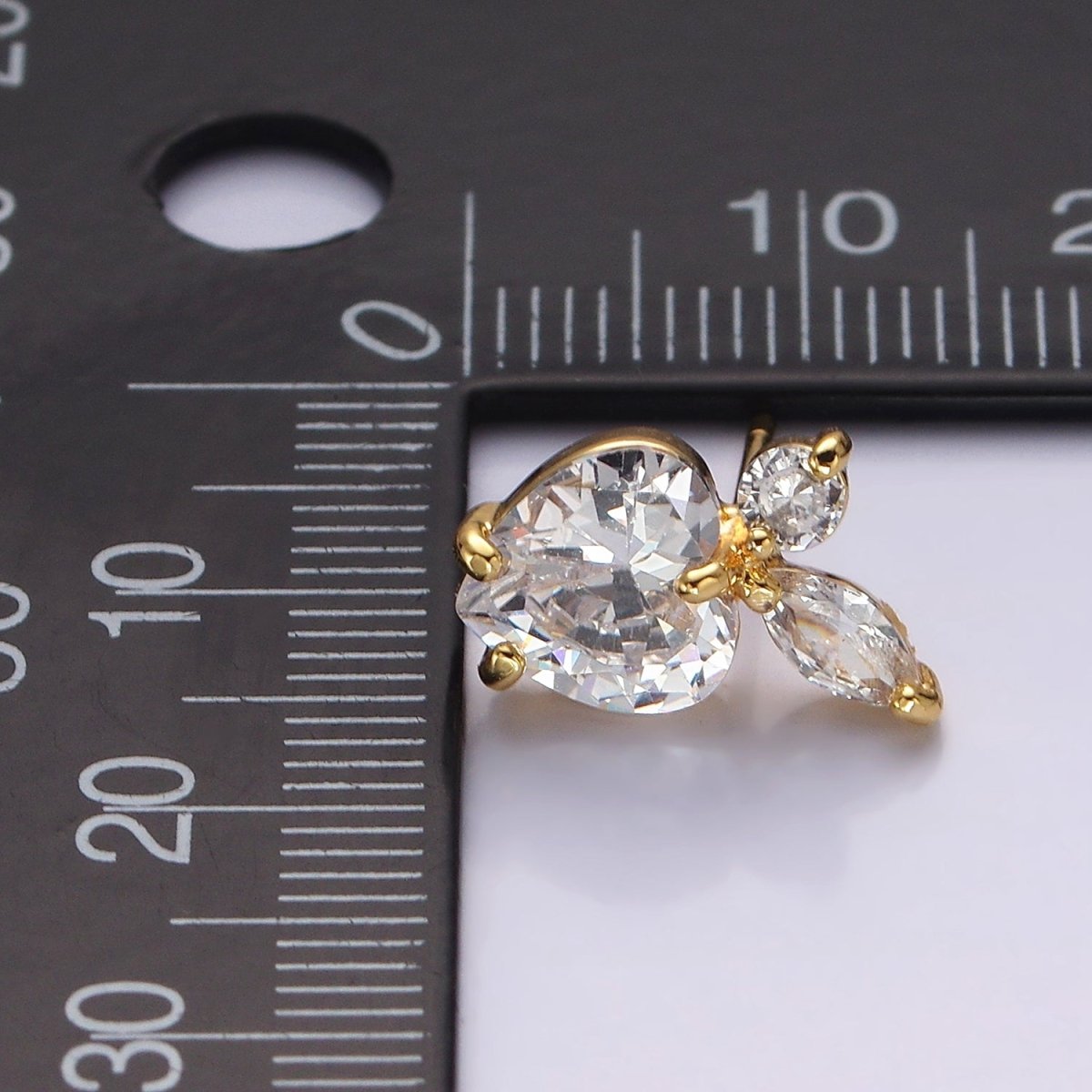 14K Gold Filled Clear Heart CZ Marquise Leaf Fruit Stud Earrings | AE961