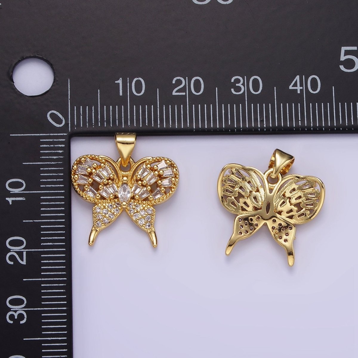 14K Gold Filled Clear Marquise Baguette Micro Paved Butterfly Insect Pendant | AA1146