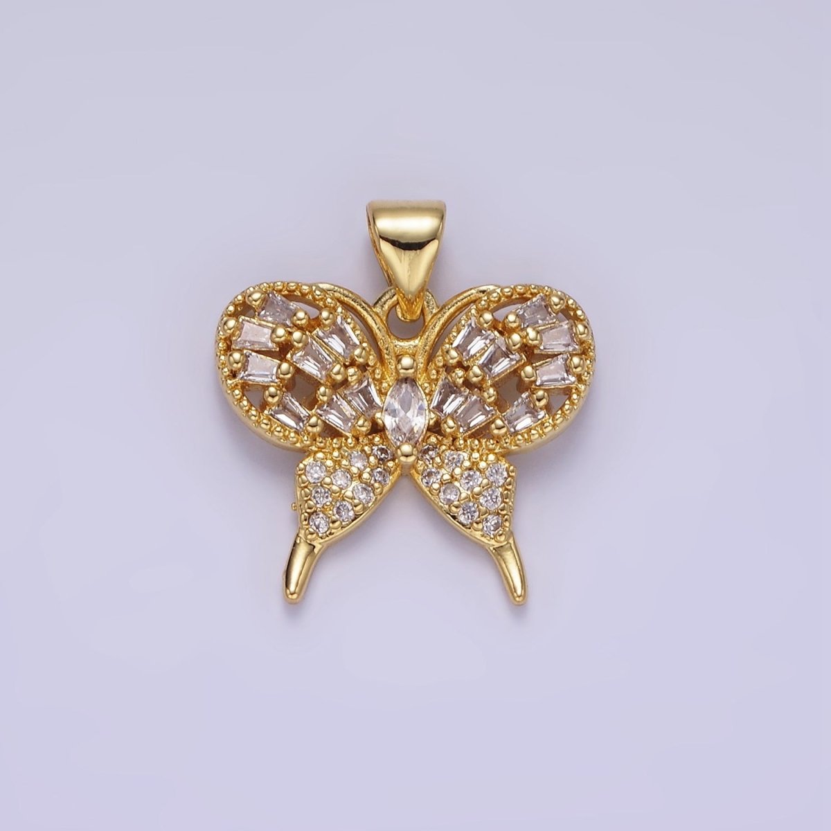 14K Gold Filled Clear Marquise Baguette Micro Paved Butterfly Insect Pendant | AA1146