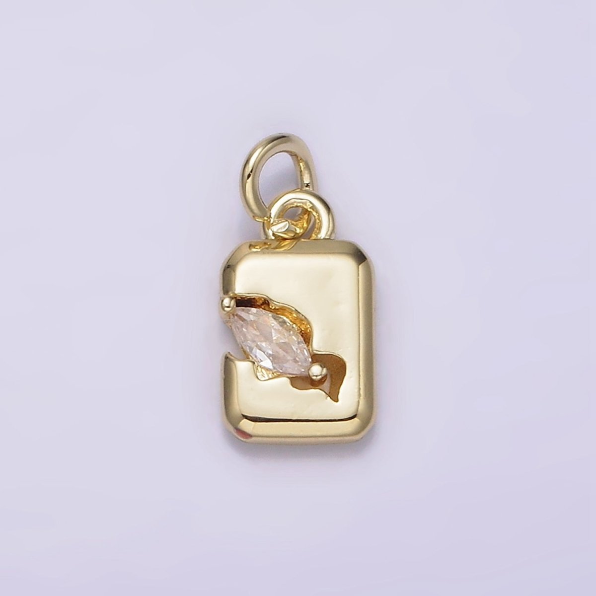 14K Gold Filled Clear Marquise CZ Cracked Tag Rectangular Charm | AG189