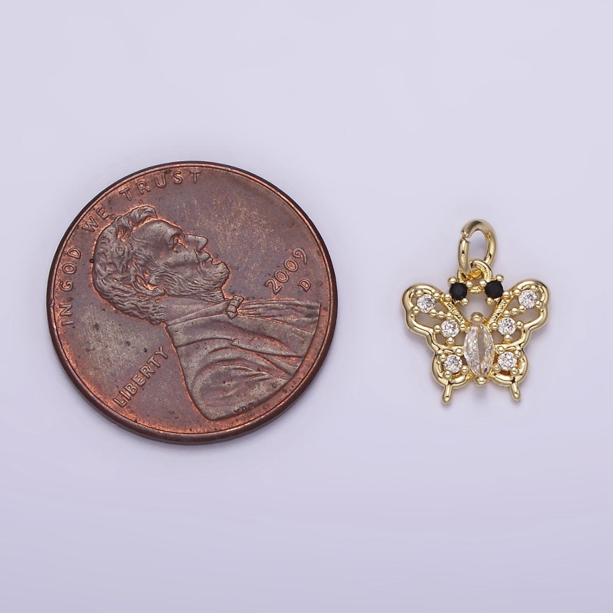 14K Gold Filled Clear Marquise CZ Dotted Open Butterfly Animal Charm | AG241