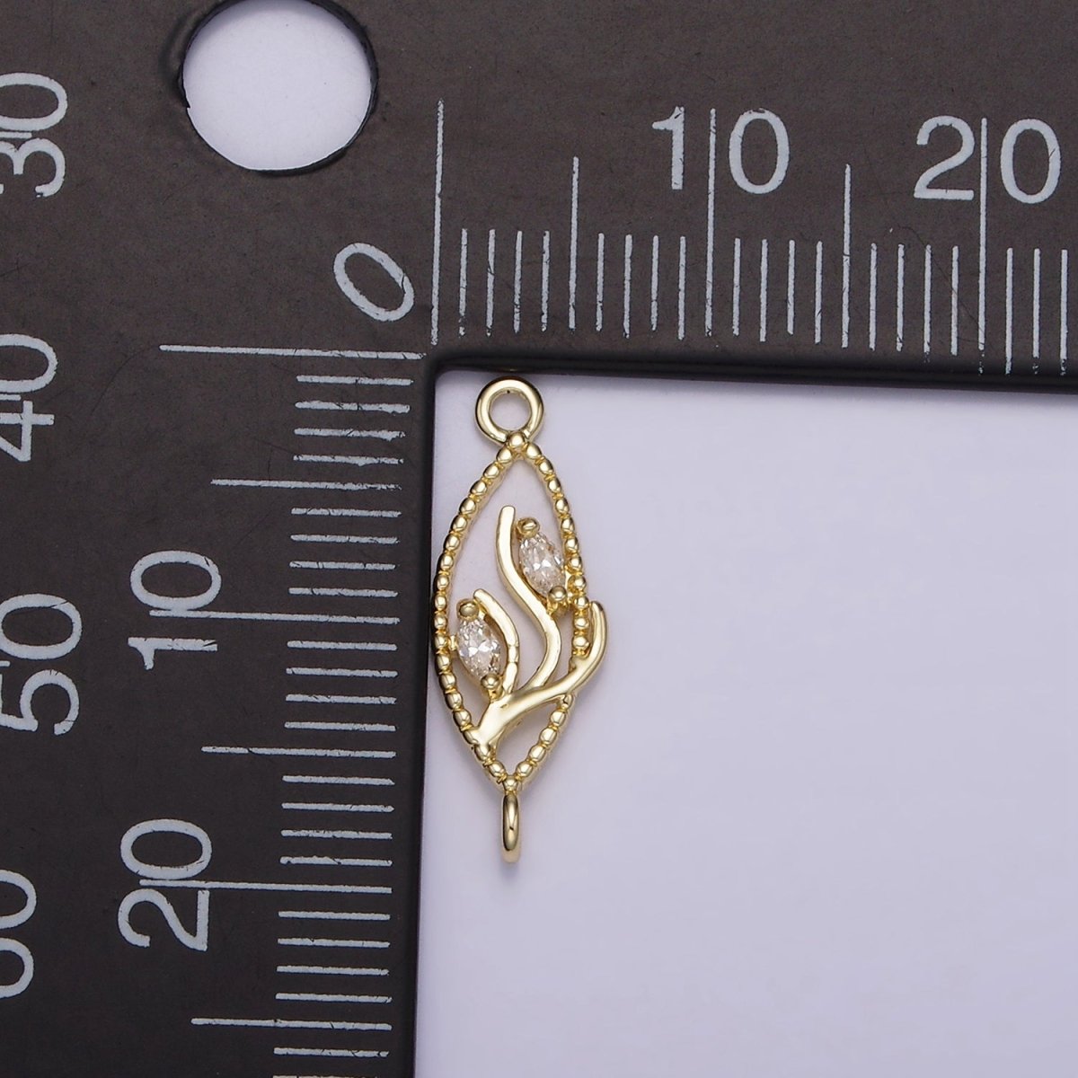 14K Gold Filled Clear Marquise CZ Leaf Beaded Open Sphere Connector | G-078