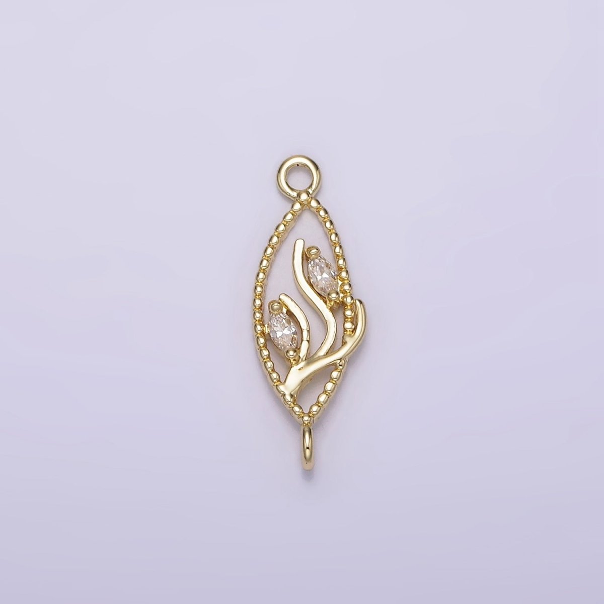 14K Gold Filled Clear Marquise CZ Leaf Beaded Open Sphere Connector | G-078