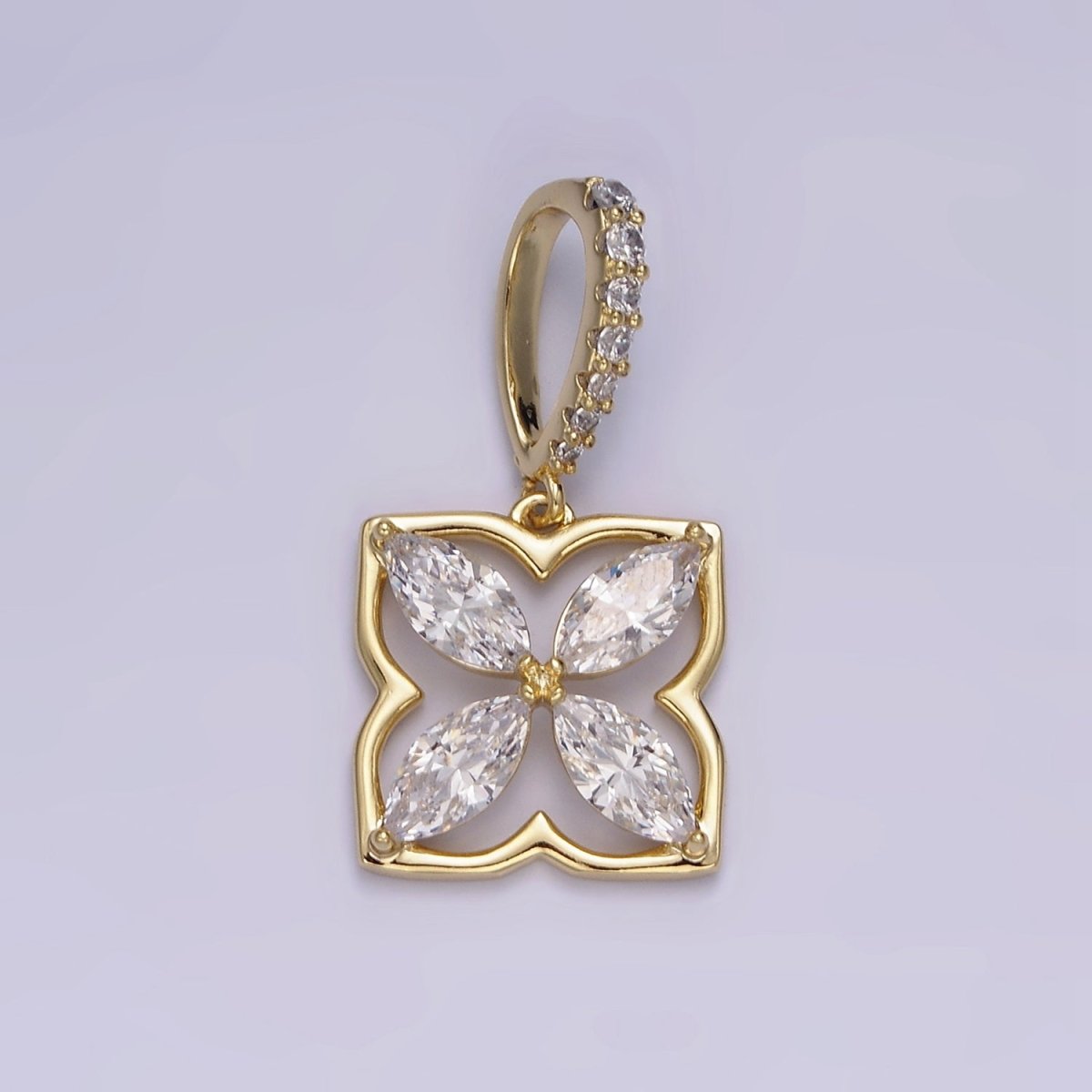 14K Gold Filled Clear Marquise CZ Open Quatrefoil Micro Paved Bail | AA649