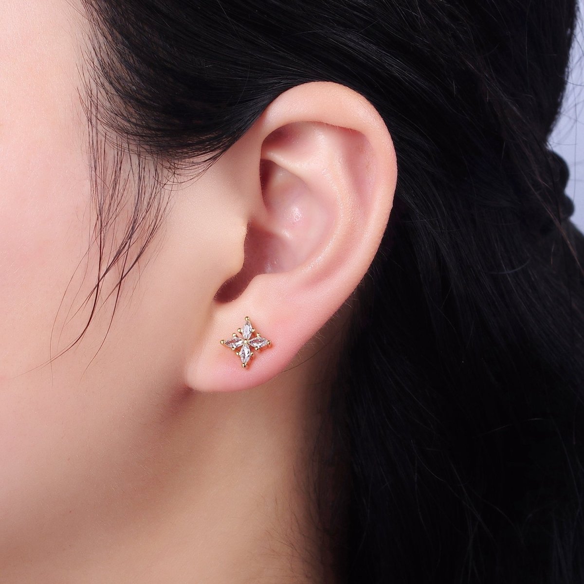 14K Gold Filled Clear Marquise Flower Petal Stud Earrings | AE860