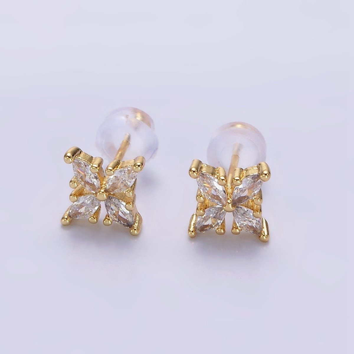 14K Gold Filled Clear Marquise Flower Petal Stud Earrings | AE860
