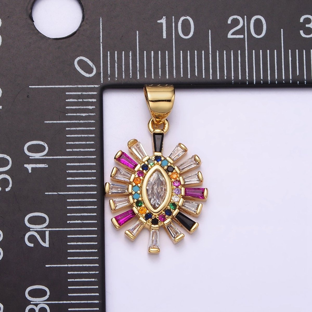 14K Gold Filled Clear Marquise Multicolor Micro Paved CZ Baguette Outline Pendant | AA612