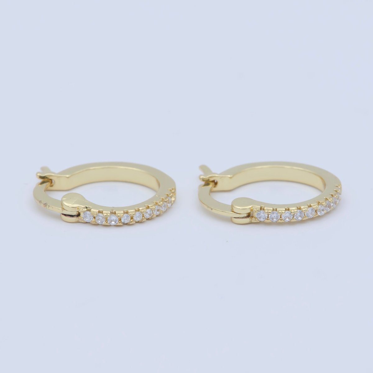 14K Gold Filled 15mm Micro Paved CZ Cartilage Latch Hoop Earrings | AB1198