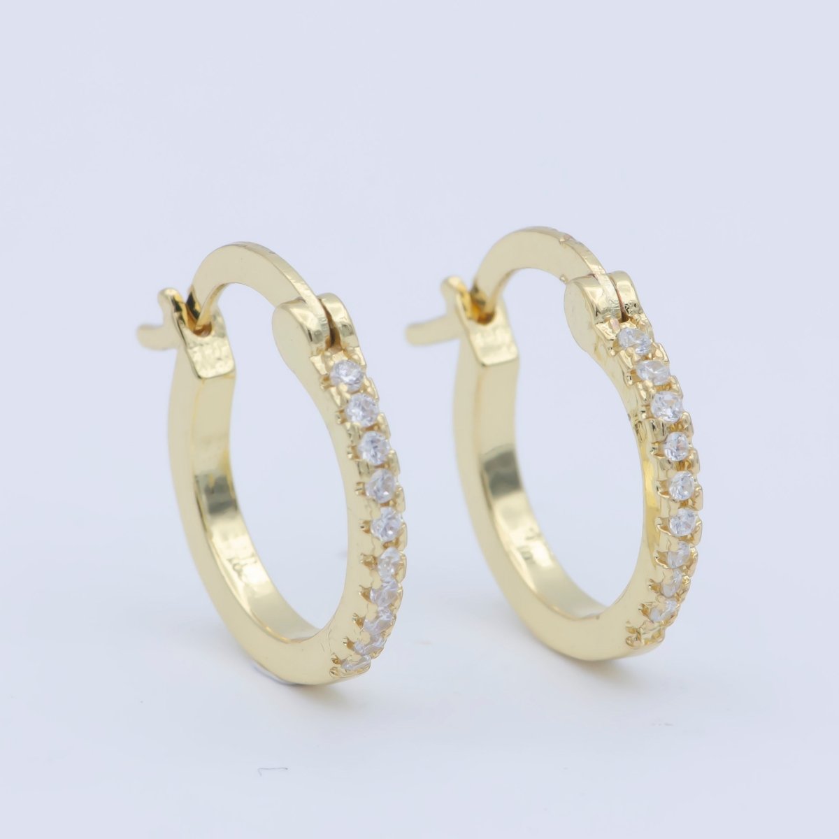 14K Gold Filled 15mm Micro Paved CZ Cartilage Latch Hoop Earrings | AB1198