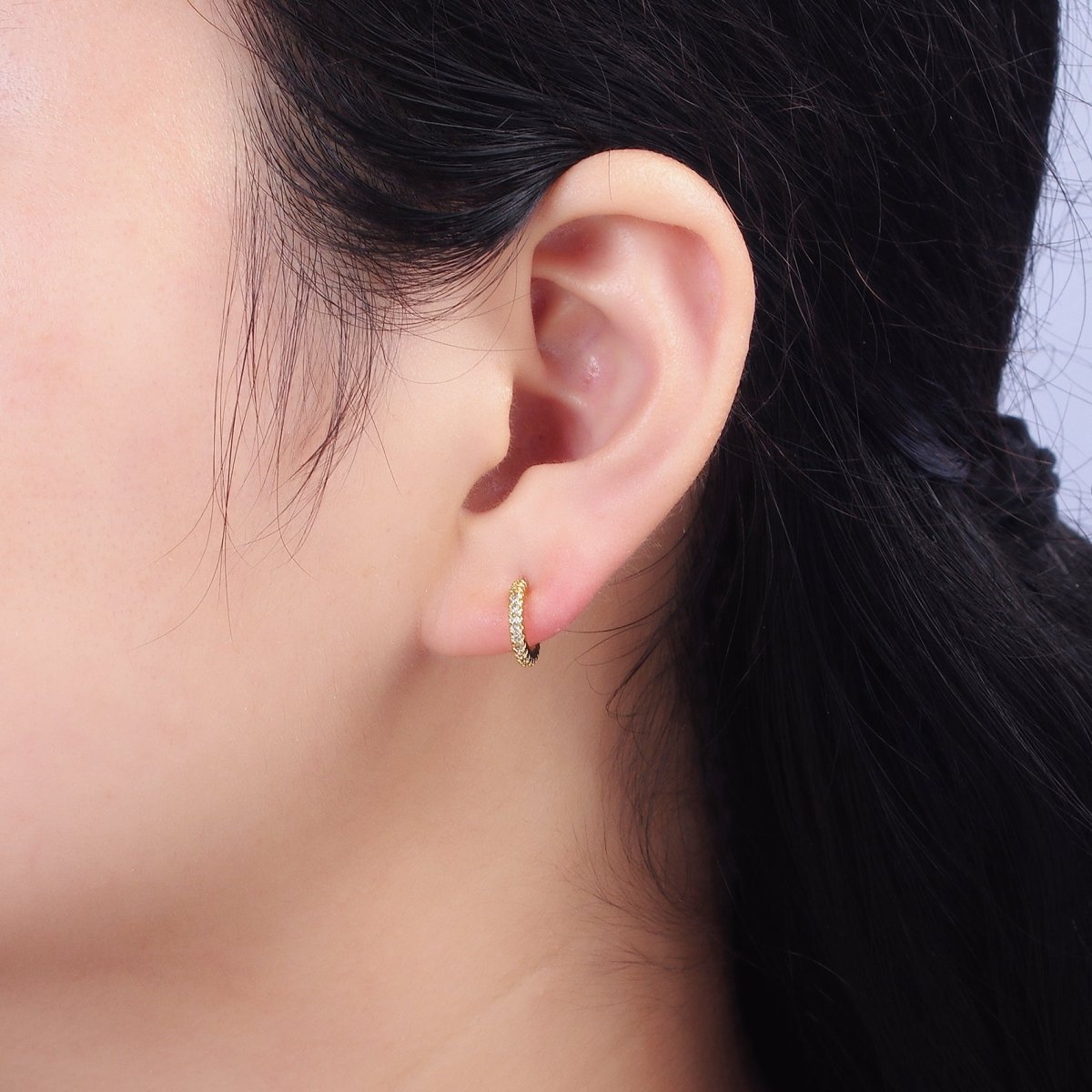 14K Gold Filled Clear Micro Paved CZ 10mm Cartilage C-Shaped Hoop Earrings | AE645