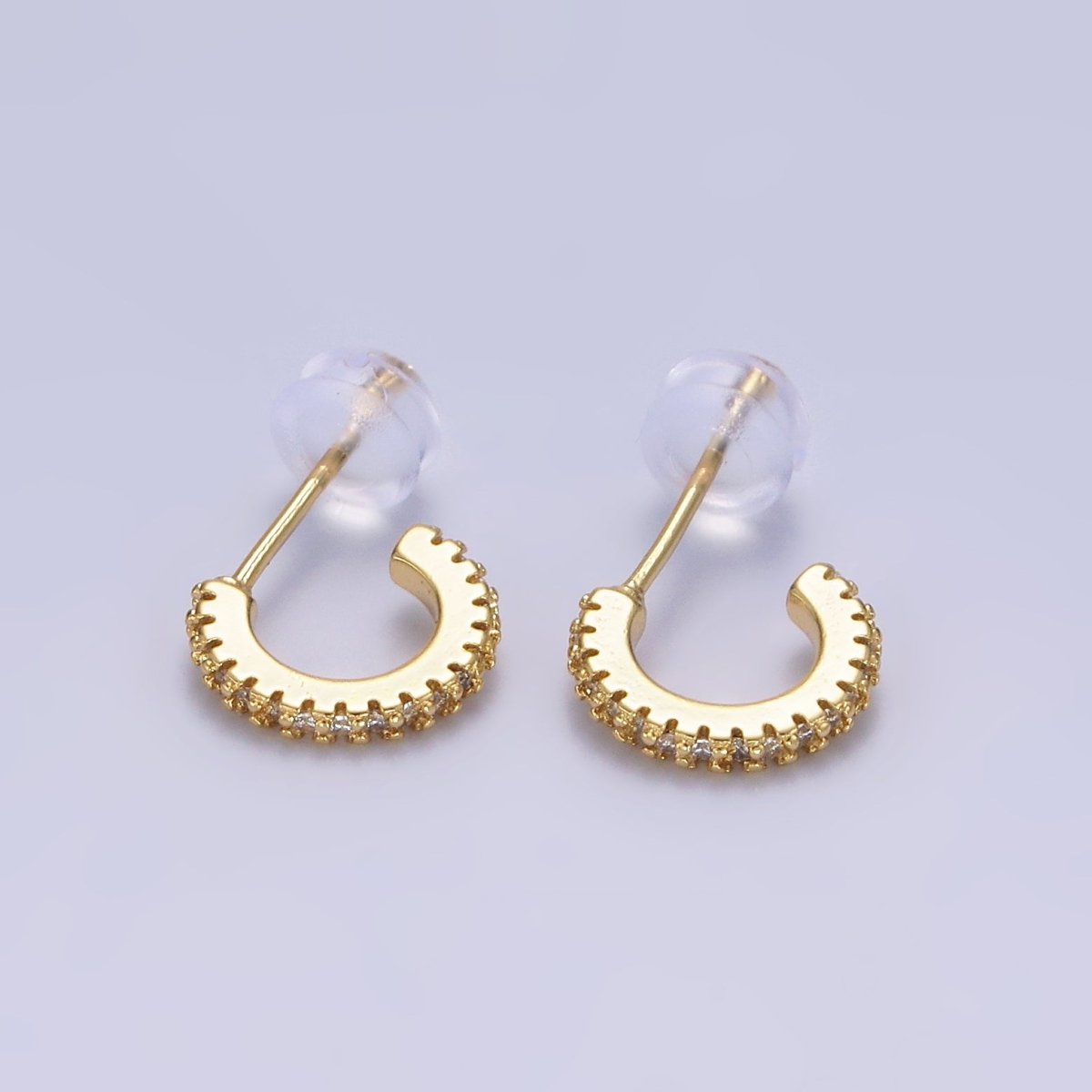 14K Gold Filled Clear Micro Paved CZ 10mm Cartilage C-Shaped Hoop Earrings | AE645