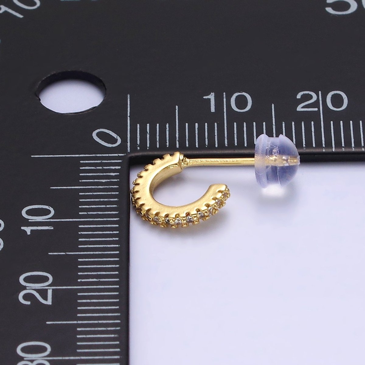 14K Gold Filled Clear Micro Paved CZ 10mm Cartilage C-Shaped Hoop Earrings | AE645