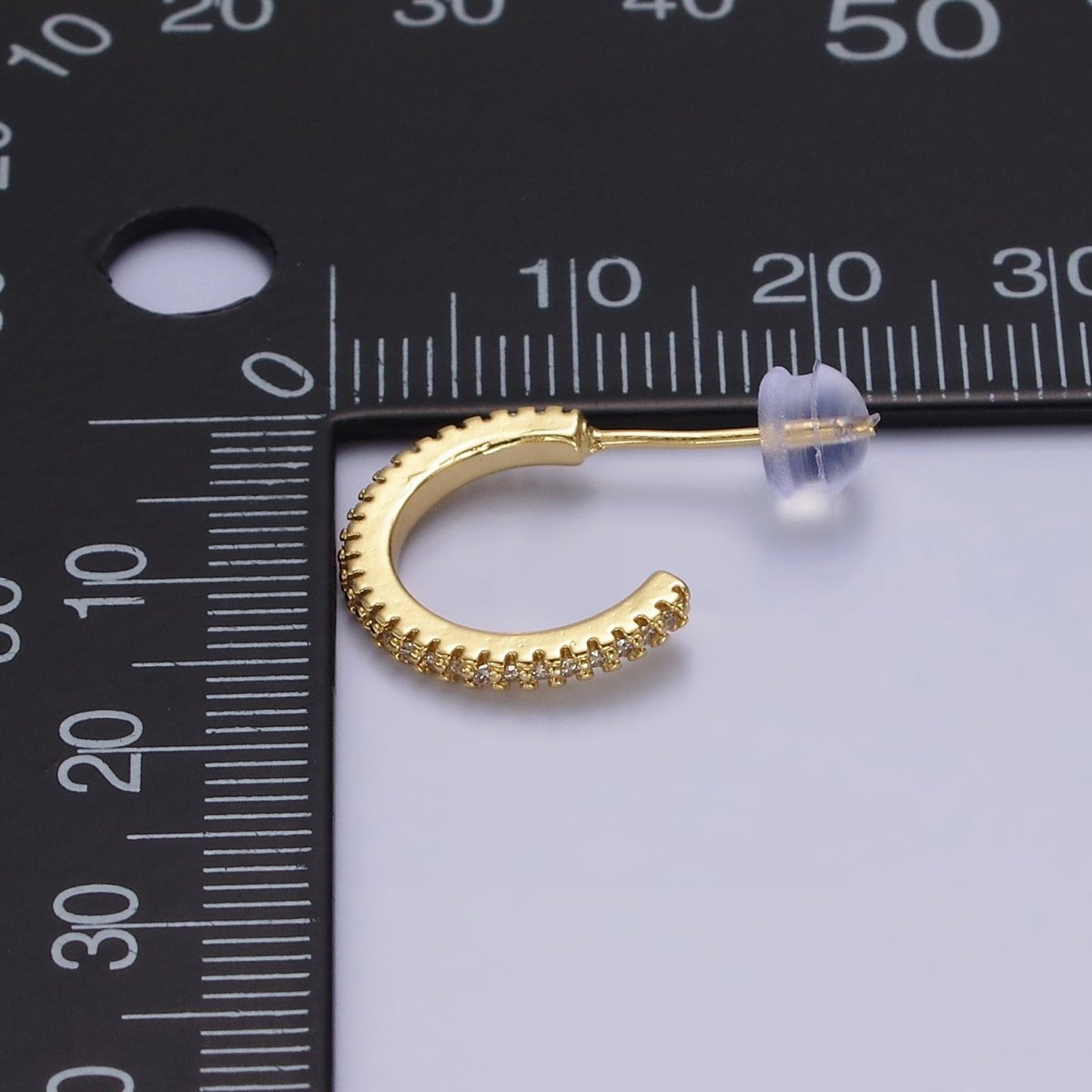 14K Gold Filled Clear Micro Paved CZ 15.5mm C-Shaped Hoop Earrings | AE644