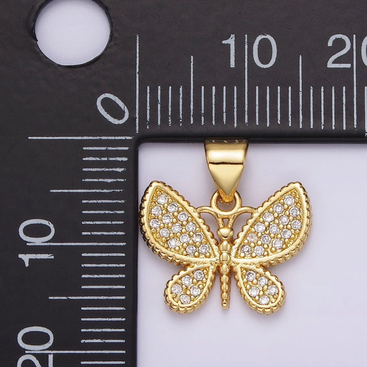 14K Gold Filled Clear Micro Paved CZ Butterfly Insect Pendant | AH077